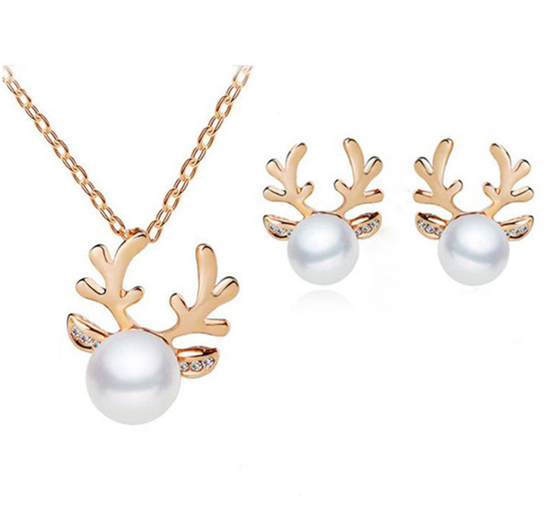 New European and American Antler set sold through pearl necklace & earrings set Christmas gift jewelry wholesale