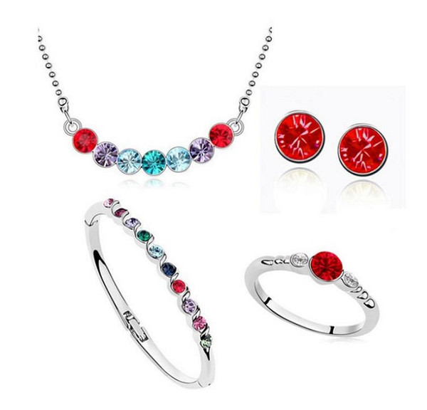 50 sets/lot,Fashion Necklace Pendant Bracelet Ring Earring 5 pieces suit Inlaid Austria Crystal brand elements Not fading party jewelry sets