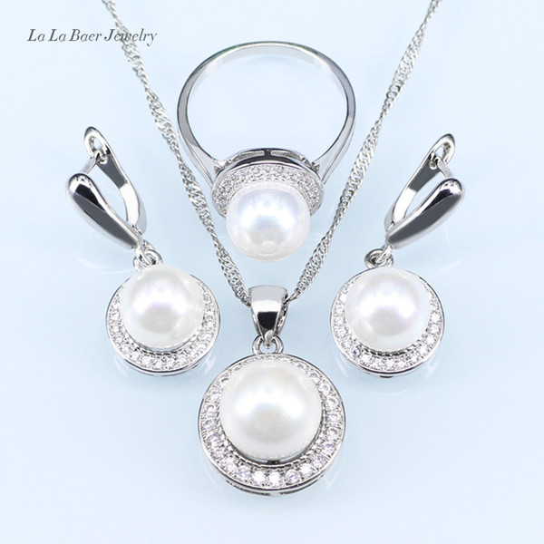 L&B New circles Freshwater pearl ball pendant long necklace women black chain fashion 925 Stamp silver Color jewelry sets