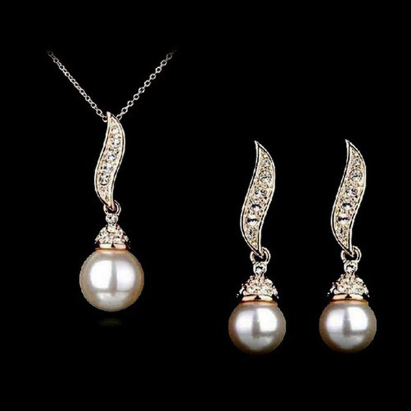 Fashion Crystal Pearl Jewelry Set Drop Leaves Earrings Necklace Jewelry Sets Classic Gold Silver Set Bridesmaid Jewelry 160246