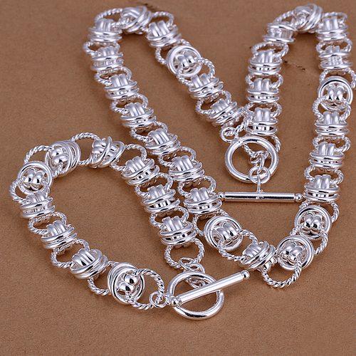 112g heavy 925 silver jewelry set GS-19,High quality unisex 925 silver plated necklace charm bracelet set, Wholesale, retail,mix order