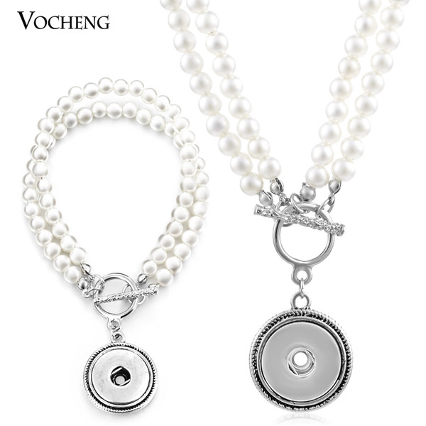 NOOSA Ginger Snap 18mm Button Pearl Jewelry Set Pendant Necklace and Bracelet VOCHENG NN-367