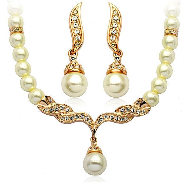 Europe and the United States burst alloy diamond angel wing pearl necklace earrings suit two sets S490