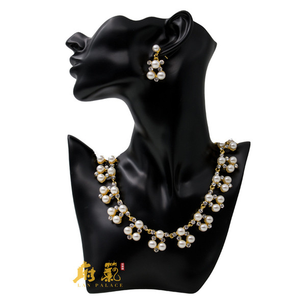 2pcs Alloy Pearl Mexican African Bridal Wedding Jewelry Set Imitation Pearls Earrings Necklacae for Women Birthday Gift