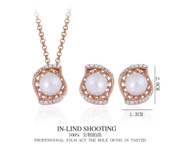 Luxury Jewelry Sets 18K gold plated water drop or eyes shape shell pearl+Austrian crystal pendant necklace and earrings stud