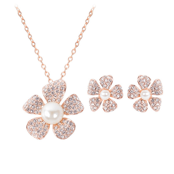 New fashion beautiful pear inlaid diamond flower earrings and necklace Jewelry set Wedding jewelry and party dress Earrings Jewelry