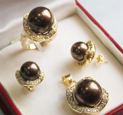 Free Shipping special set 0056 shell pearl pendant(14mm), earing(10mm), , ring(14mm) set