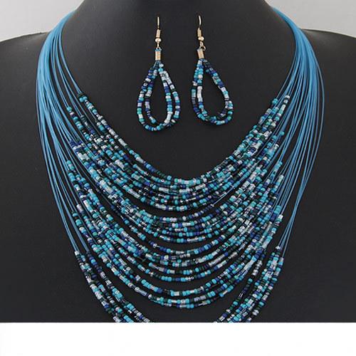 Newest Boho Jewelry set handmade Multi-layer Rice beads Statement Necklace Dangle Earrings sets For women Ladies Fashion Jewelry GIft