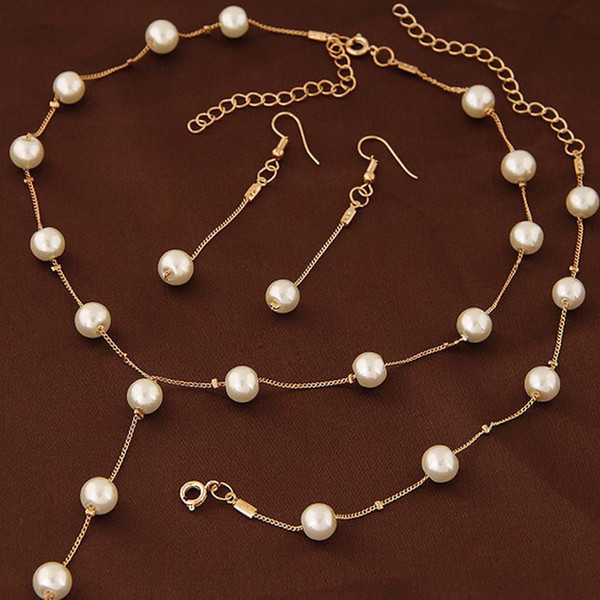 Wedding Earring Necklace Sets European and American Jewelry Sweet OL Elegant Pearl Simple Temperament Necklace Set