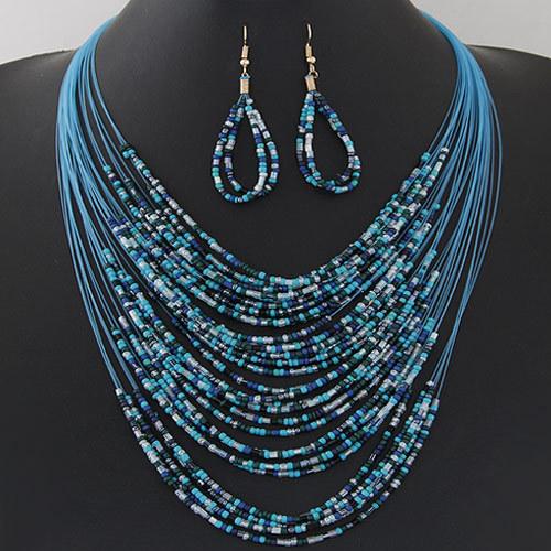 Newest Jewelry set Boho handmade Multi-layer Rice beads Statement Necklace Dangle Earrings sets For women Ladies Fashion Jewelry GIft