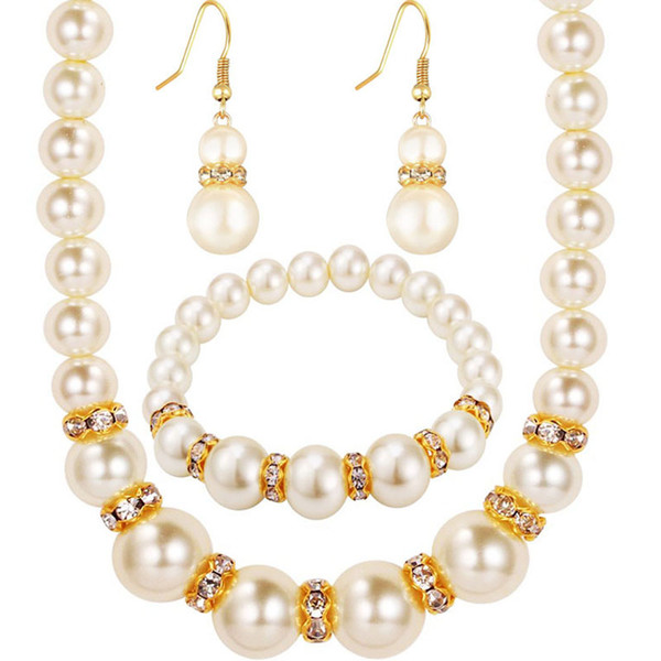 pearl jewelry sets african crystal fashion necklace earrings wedding women bridal gift new party set jewelrys