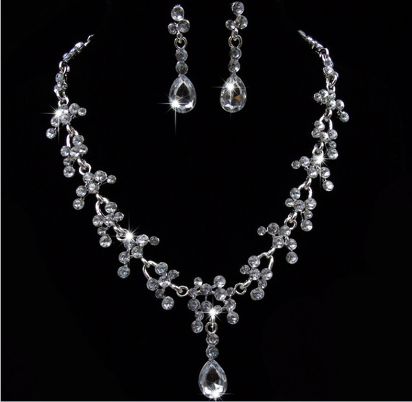 New! Crystal Bridal Jewelry Set silver plated necklace diamond earrings Wedding jewelry sets for bride Bridesmaids women Bridal Accessories