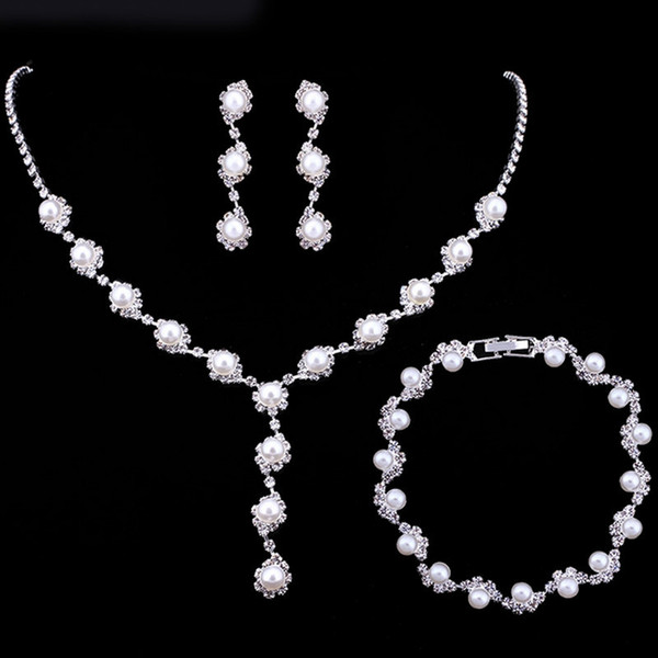 Bridesmaid Jewelry Set for Wedding Crystal Rhinestone Fashion Jewelry Pearl Necklace Pendants Drop EarringS Jewelry Sets Wedding Accessories