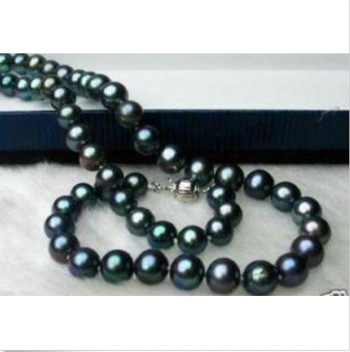 Wholesale free shipping---2016 new AAA+ 9-10mm south sea black pearl necklace 18inch + bracelet set, the best Valentine's Day gift m