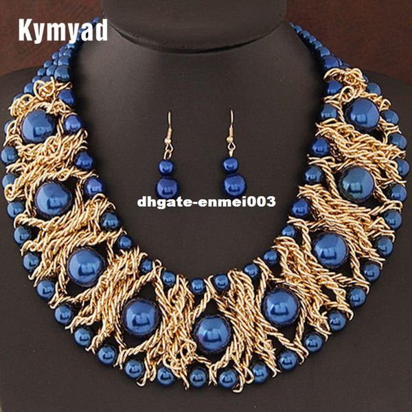 DHgate Boutique Jewelry Sets For Women Gold Color African Beads Jewelry Set Party Accessories Necklace Earrings Set Wholesale