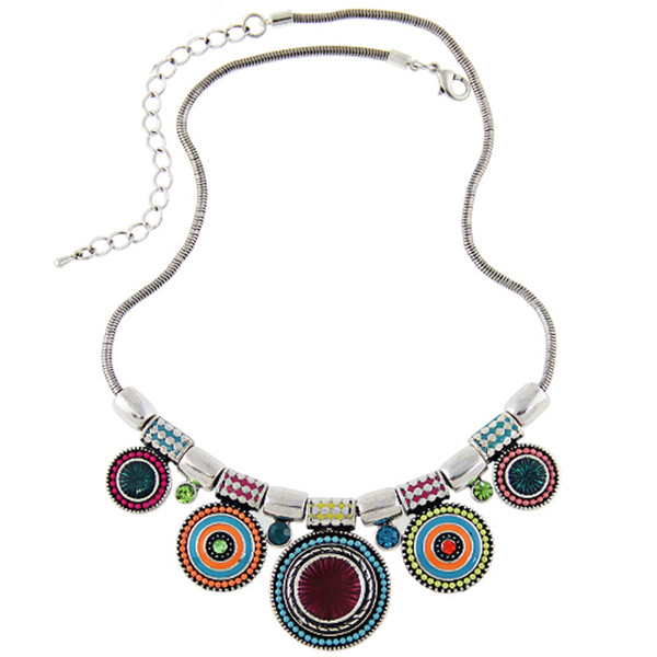 New Choker Necklace Fashion Ethnic Collares Vintage Silver Color Colorful Bead Pendant Statement Necklace For Women Jewelry