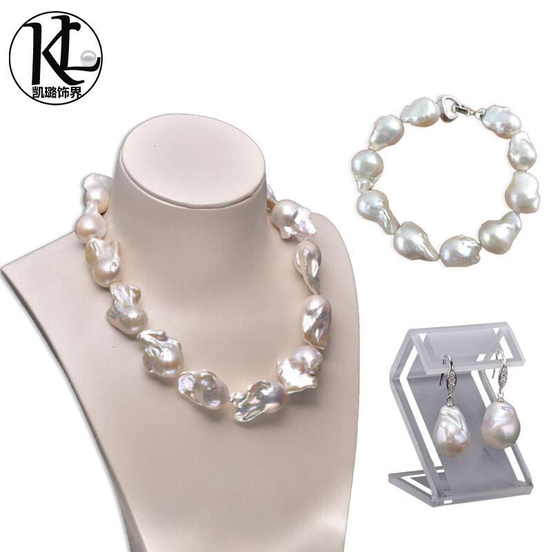 women freshwater pearl set jewelry huge size baroque pearl high quality natural cultured freshwater pearl set necklace bracelet and earrings