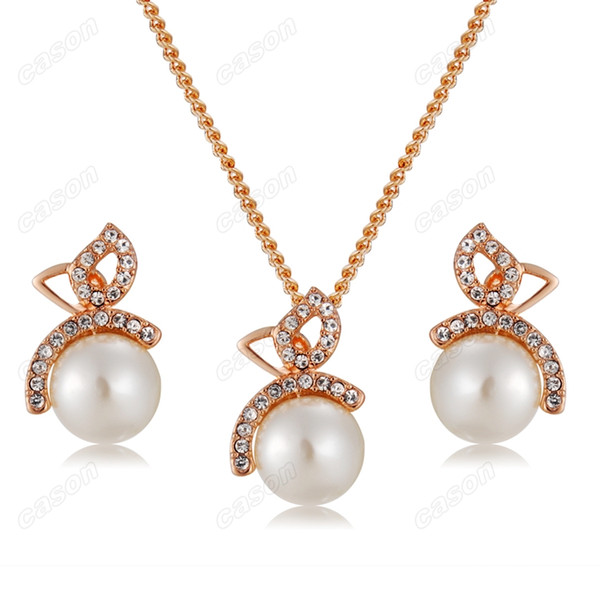 Cason High Quality 18K Rose Gold Plated Imitation Pearls Earrings And Pendant Necklace Women Jewelry Sets SJ-0004