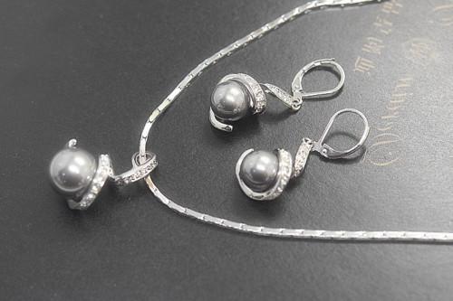 18K White/Rose Gold Filled Wedding Engagement Anniversary ,Valentine's Day grey southsea shelll pearl necklace earring jewelry sets