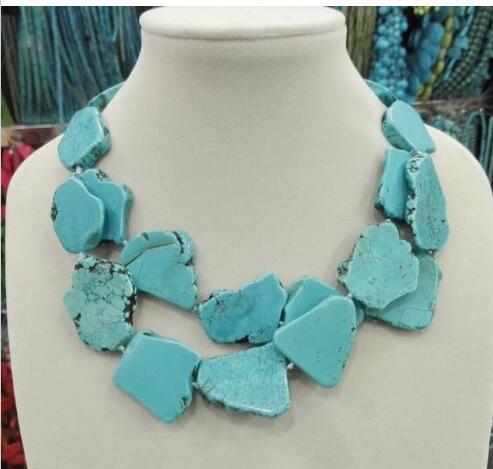 New Arrive Turquoise Slice Stone Choker Necklace Handmade Woman Gift 2 Layer