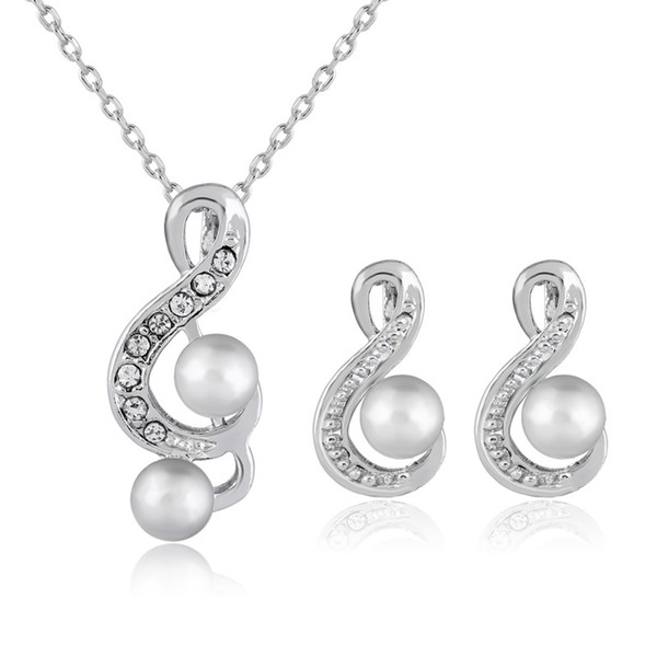 Crystal Pearl Musical Note Necklace Earrings Jewelry Sets for Wedding Brides Bridesmail in Silver Necklaces Studs Fashion Jewlery 162164