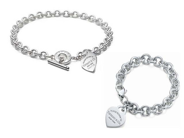 High Quality Celebrity design Letter 925 Silver bracelet necklace Silverware Fashion Metal Heart-shaped necklace Jewelery Set With Box