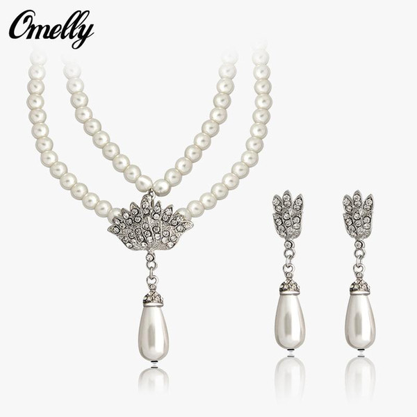 Bridal Jewelry Accessories Wedding Pearl Crystal Water Drop Necklace Set Bridal Necklace Earrings Wedding Evening Dress Accessories