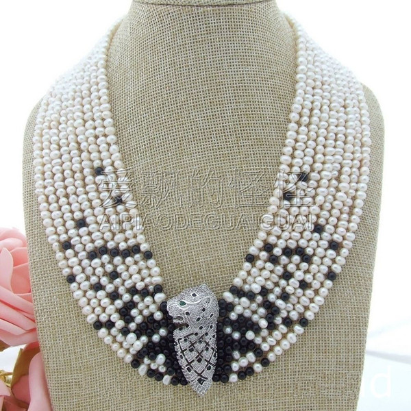 N070109 9Strsnds 18''-22'' White Pearl Onyx Necklace CZ Connector