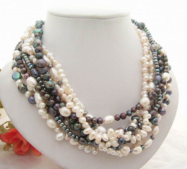 Beautiful! 9Strands White&Black Pearl Necklace