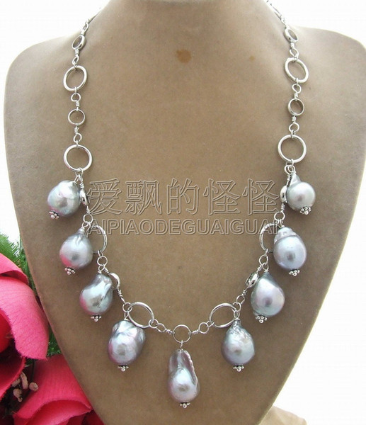 N042904 20mm Grey Bead-Nucleated Pearl Necklace