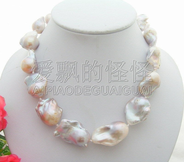 N112208 Natural 24x30MM Nucleated Flameball Keshi Pearl Necklace