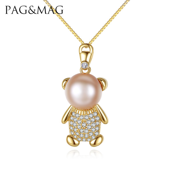 PAG&MAG Brand Lovely Bear Freshwater Pearl Women Pendant Necklace High Quality Chain Necklace Women Jewelry Box Chain Necklace