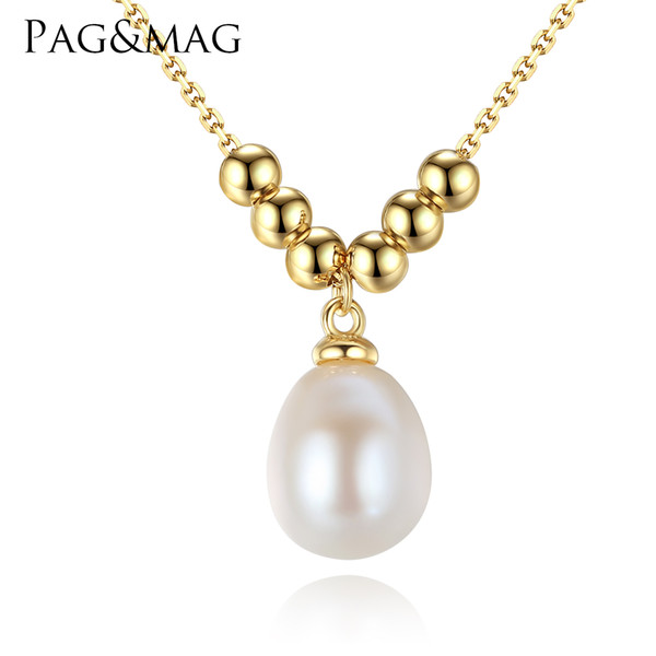 PAG&MAG Sterling Silver 925 Fashion Small Beads and pearl Pendant Necklace For Women Christmas Party Jewelry Gift