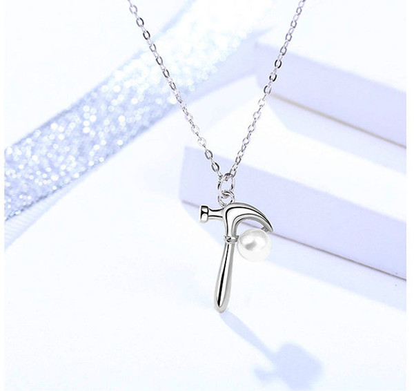 jewelry necklaces tool hammer pendants fresh water pearl woman girls jewels silver 925 chokers young cool casual thin short cross chains 1pc