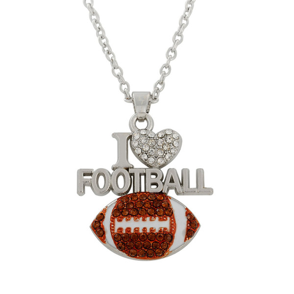 lemegeton Fashion I Love Football Crystal Heart Enamel Pendant Necklace Sports Fans Jewelry Teen girls & Women Gift Free Ship