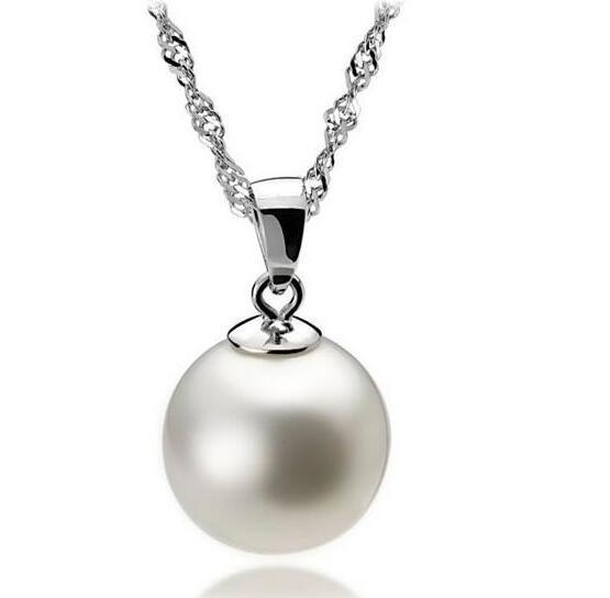 High Quality 925 Sterling Silver 12mm Pearl Pendant Necklace Choker With Chain Fashion Silver Jewelry Cheap Wholesale