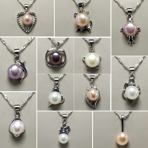 100% Freshwater Pearl Necklace Sliver Pendant Mix Styles DIY Pearl Necklace for Women Girl Jewelry With Chain Christmas Gift