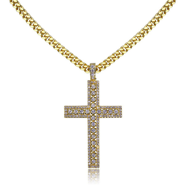 mens necklace hip hop jewelry with Zircon iced out chains silver plated Vintage cross Pendant necklace stainless steel jewelry