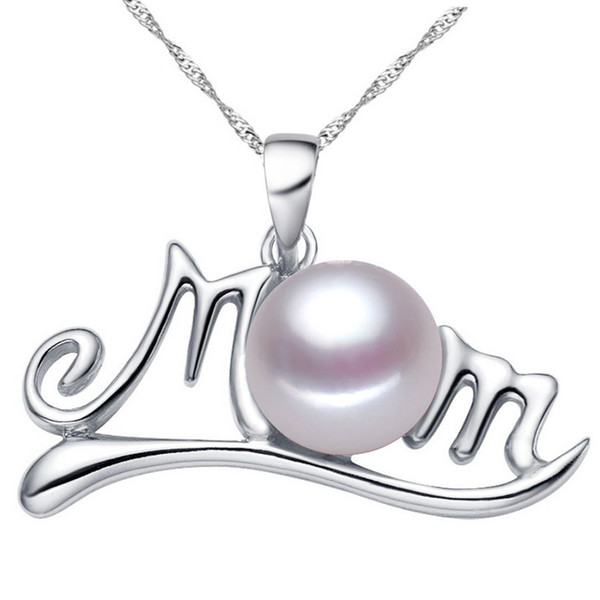 Pearl Mom Necklace Silver Mom Necklaces Pendant Fashion Jewelry Mother Birthday Gift Will and Sandy Drop Ship 162385