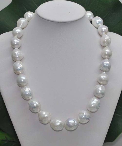 Hand knotted 11-13mm really huge white baroque fresh water pearl necklace 45cm fashion jewelry