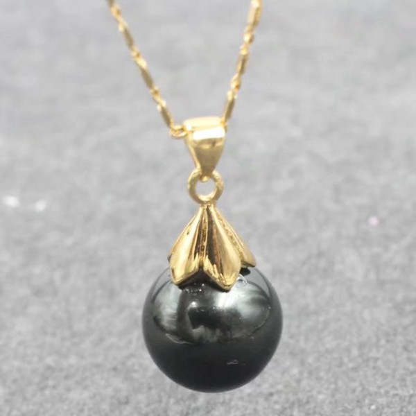 Wedding engagement anniversary clothes accessories Lustrous 12 MM blackd sea shell pearl pendant necklace with chain 18inch 45cm long