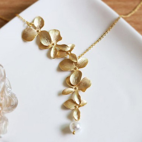 2018 New Gold Silver Orchid flower Necklace Boho Chic Necklace Wedding Jewelry Orchid flower Necklace for women