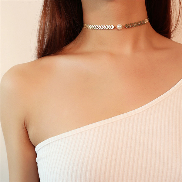 Simple White Pearl Choker Necklace Silver Gold Chain Necklace Fashion Jewelry Gift for Women Drop Shipping