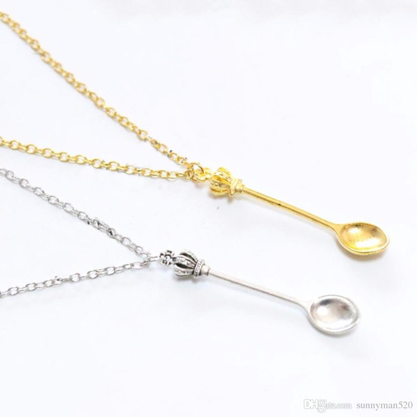 New Fashion Women Vintage Mini Crown Spoon Shape Pendant Necklace Charm Chain Jewelry Gifts Free Shipping