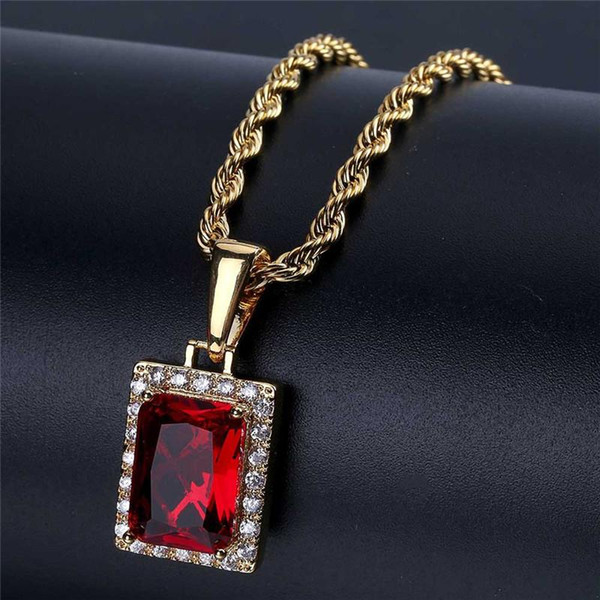 Luxury Rectangle Gem Pendant Silver Gold Chain Hip Hop Jewelry Designer Jewelry Rope Chain Iced Out Chains Mens Necklace