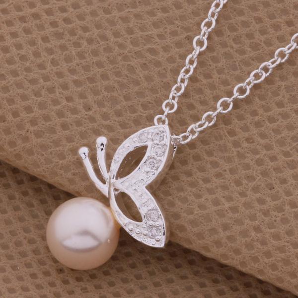 Free Shipping with tracking number Best Most Hot sell Women's Delicate Gift Jewelry 925 Silver Pearl Butterfly Necklace