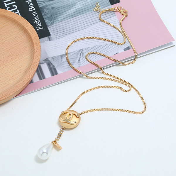 CC Necklace Pendants For Women Trendy Jewelry Simple Letter Fresh Water Drop Pearl Pendant Necklace Accessories