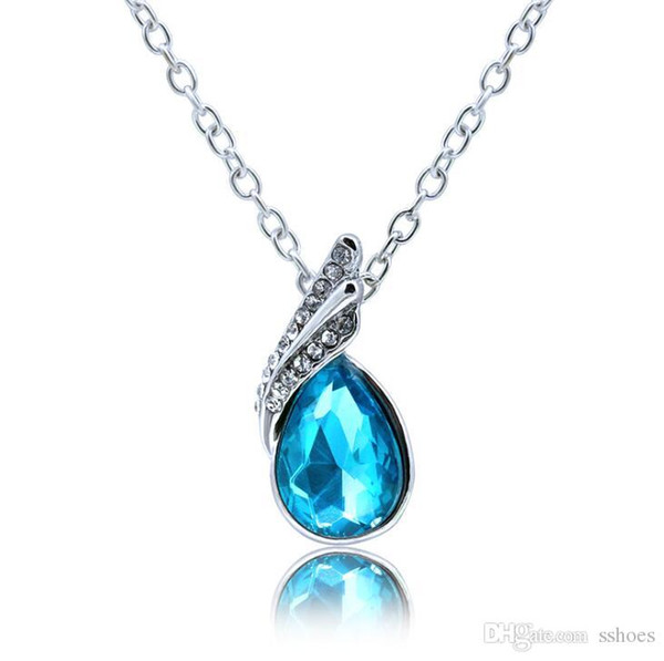 Women New Fashion Leaf Jewelry Water Drop Crystal Rhinestone Pendant Necklace Shining Diamond Tear Wedding Necklaces