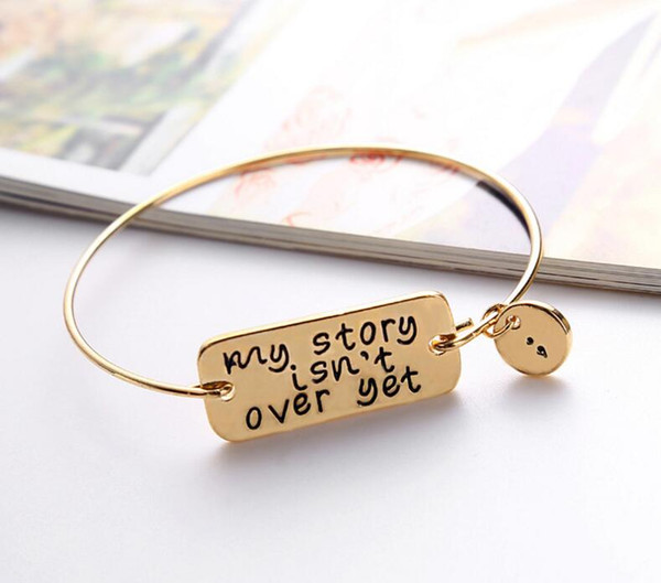 Fashion Self-Improvement Bangles my story isn't over yet Bracelet Alloy Bracelets Gold Silver Letter Charm Bracelet Letter Id Tag Bangle