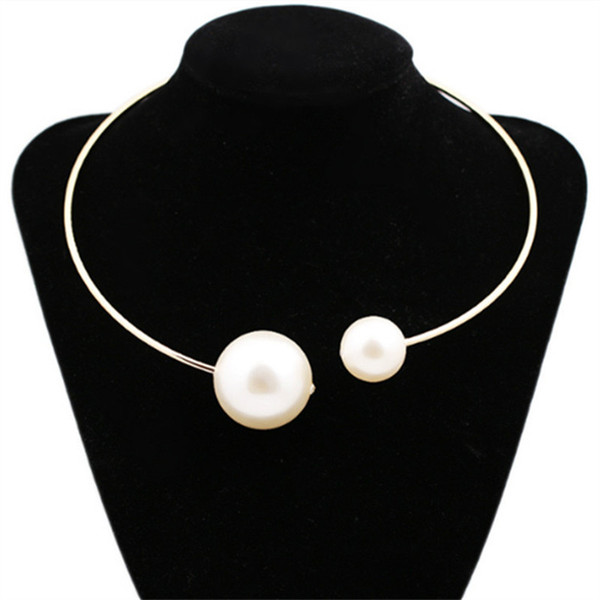 Double Simulated Pearl Open Choker Necklace For Ladies Elegant Cuff Collar Necklace Statement Torques Party Fashion Jewelry For Women